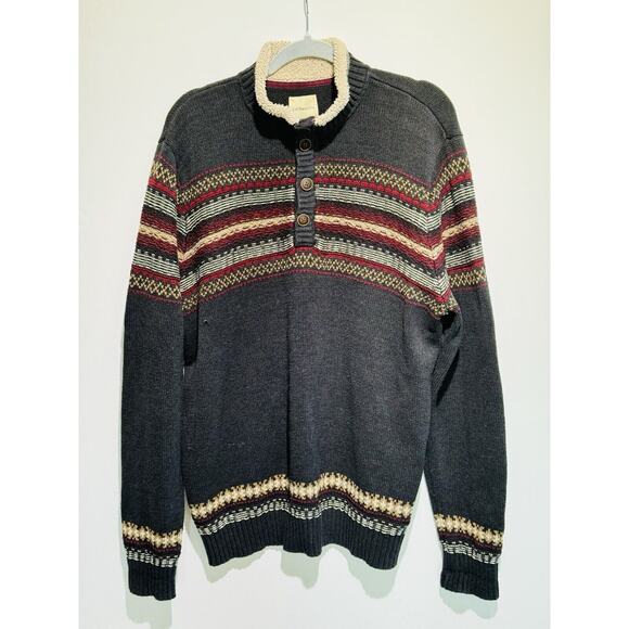 Vintage G.H. Bass Fair Isle Sweater Sherpa Collar 3 Button Long Sleeve Men's XL - Picture 1 of 7
